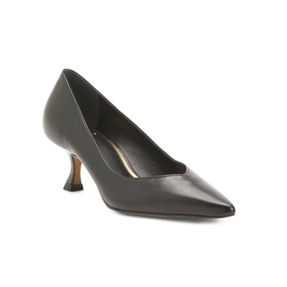 VINCE CAMUTO Black Made In Brazil Leather Margie Kitten Heel Pumps - Picture 1 of 2